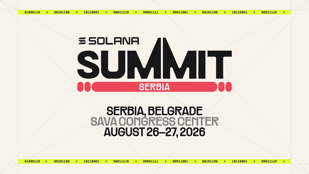 The image features a banner for an upcoming summit in Serbia. The text on the banner reads "SOLANA Summit Serbia" and "Belgrade". It also includes details about the event, such as the date of the summit (aug 26-27) and the location (Sava Centar). The image is predominantly white with some red elements, creating a visually appealing contrast that highlights the text on the banner.