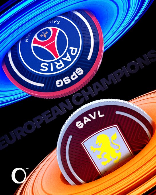 A graphic for a European Champions match between Paris Saint-Germain (PSG) and Galatasaray (GALATASARAY), featuring both clubs' crests on stylized blue and orange circular emblems.