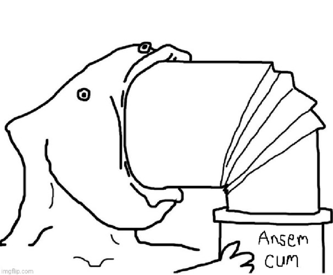 A crudely drawn frog is shown with its face pressed against a stack of papers on a desk, with the text "Ansem cum" written at the bottom. The caption "current solana meta" suggests the meme is satirizing how traders in the Solana crypto community obsessively follow influencer Ansem's every word and chart analysis, depicted humorously as a frog eagerly devouring or reading his content.
