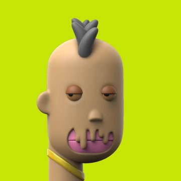 A 3D-rendered, cartoonish monster character with droopy eyes, a wide toothy grin, and a small gray tuft of hair on its head is shown against a bright lime-green background. The bizarre, goofy creature appears to be a humorous mascot unrelated to the crypto giveaway promotion, lending an absurd visual element to the "$ETH" wallet solicitation.