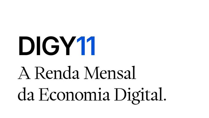 The image displays the "DIGY11" logo with the tagline "A Renda Mensal da Economia Digital." (The Monthly Income of the Digital Economy), reinforcing the post's message that DIGY11 is a Brazilian ETF designed to provide Bitcoin-powered monthly income to local investors in their domestic currency.
