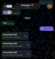 A phone screen shows a messaging app with conversations labeled 'Frenchy' and 'Yoo', along with several missed incoming calls.