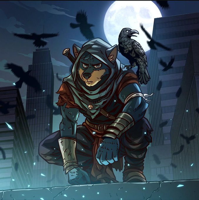 The image features a man dressed in medieval clothing with a hooded cape and holding a sword, standing atop a building or cliff. The background includes several birds flying around, creating an atmosphere of a medieval battle scene. The caption for this image reads "I'll be telling you guys a bit about Wolfswap's Amplify and what it'S all about".