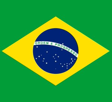 The flag of Brazil, featuring a green field, yellow diamond, and blue circle with the motto 'ORDEM E PROGRESSO' and white stars.