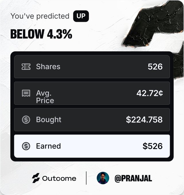 The image features an upwards-pointing arrow pointing to a cell phone screen displaying a scorecard for someone who has won money playing a game at Outcomexyz. The scorecard shows that they have gained $526.78. The text on the image states that they "won" and "won" above 4.3%. This could be interpreted as the player's victory or success in their gambling endeavor, which is based on data from Outcomexyz.