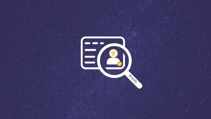 The image displays an icon featuring a magnifying glass over a user profile, with the text "PI KYC" on the magnifying glass handle, set against a starry purple background. This relates to the post about Pi cryptocurrency by illustrating the KYC (Know Your Customer) verification process, likely addressing a common question about how to complete identity verification on the Pi Network.