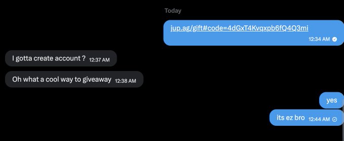 The image shows a screenshot of two text messages displayed side by side, both written in blue against a black background. The first message appears to be from someone named "JUNK" who has sent another message to their friend, asking if they would like to participate in an online giveaway. The second message is from the person "YAS", who has received the first message and has responded with a thumbs up indicating that they are interested in participating in the giveaway.
