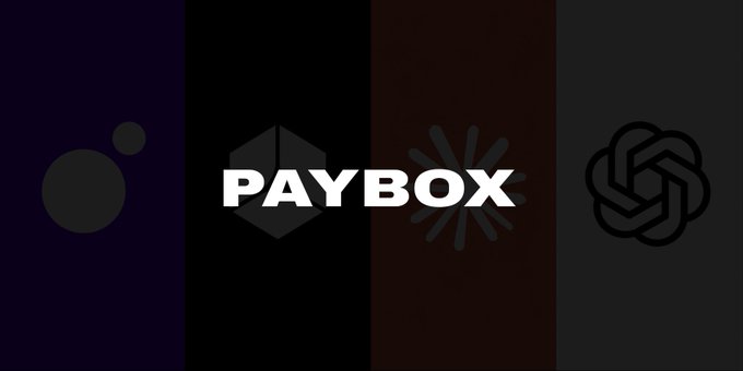 A dark-themed banner displaying the white text "PAYBOX" in the center, flanked by four vertical panels containing subtle, dark logos or icons on different colored backgrounds.