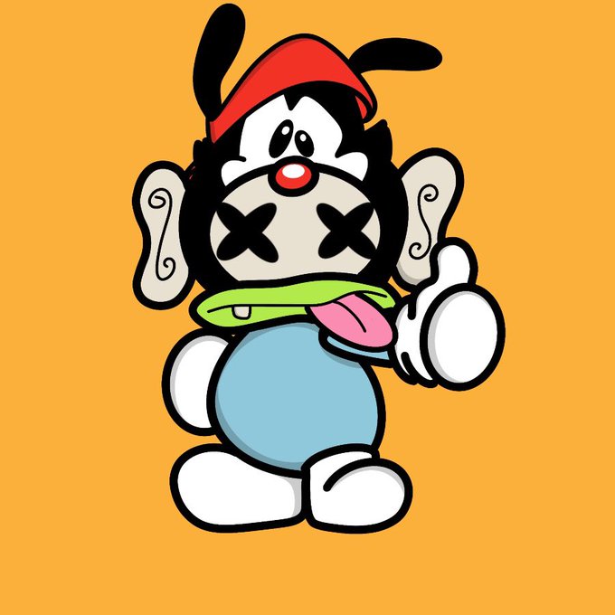 A cartoon character with X eyes, drooling, and wearing bunny ears gives a goofy expression against an orange background—perfectly capturing the "Gm" morning mood with its chaotic, half-awake energy.