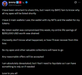 A gramarly text editor screenshot showing a contribution agreement related to Steven Bartlett's podcast and NFT minting, with grammar suggestions underlining 'work' and 'You'.