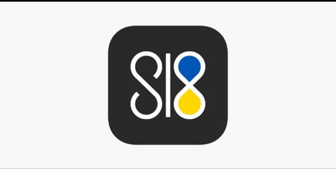 A black square app icon displays the stylized text "Sl8" with the "8" rendered as an infinity-like loop incorporating the blue and yellow colors of the Ukrainian flag, representing the Sl8 Ukraine Independence Day Staking Event highlighted in the post.