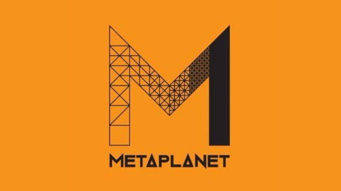 The image displays the Metaplanet logo, featuring a stylized "M" with a geometric triangular pattern on an orange background, with the company name "METAPLANET" written below in black text. This visual reinforces the accompanying post about Metaplanet's new Coincheck shareholder benefits program, which begins July 13 and offers Bitcoin-denominated prizes valued at 20 million yen.