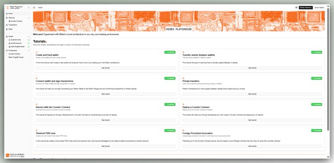 A web dashboard titled 'Video Playground' with a welcome message and a grid of interactive tutorials such as 'Create and load wallet', 'Transfer assets between wallets', and 'Connect wallet and sign transactions'.