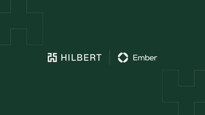A dark green graphic showing two tech company logos side by side: 'HILBERT' with a stylized 'H' icon and 'Ember' with its diamond-shaped logo.