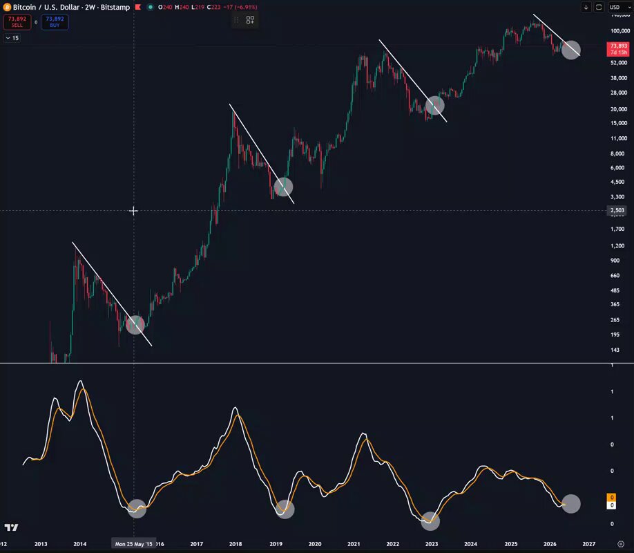The image presents a time series graph of Bitcoin's closing price, depicting a decline over time from 2013 through 2020. The graph shows a downward trend for the cryptocurrency, with each bar representing a specific year. In this post, we see a chart displaying the Bitcoin price going down, and it is noted that the drop in prices started before the year 2011. This information can be interpreted as an indication of a downward trend in Bitcoin's value over time during the years 2013 to 2020.