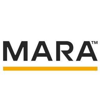 The image features a logo for a company named Mara. The logo consists of the word "MARA" written in black letters against a white background, with an additional line of yellow text below it that reads "PUBLICLY TRADED MARA BOUGHT 1,000 #BITCOIN They now hold 36,303 BTC worth $2.4 BILLION Nothing stops this train". The image is centered and has a clean, professional look to it.