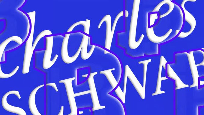 Stylized graphic with white text reading 'Charles Schwab' on a blue background with a glossy, layered 3D effect.
