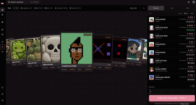 A cryptocurrency NFT marketplace interface showing various digital artwork listings, with the highlighted item being 'CryptoPunk #2488' priced at 1.6570 ETH for purchase.