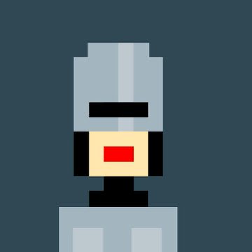 Pixel art knight character wearing a gray helmet with a black visor, standing against a dark teal background.