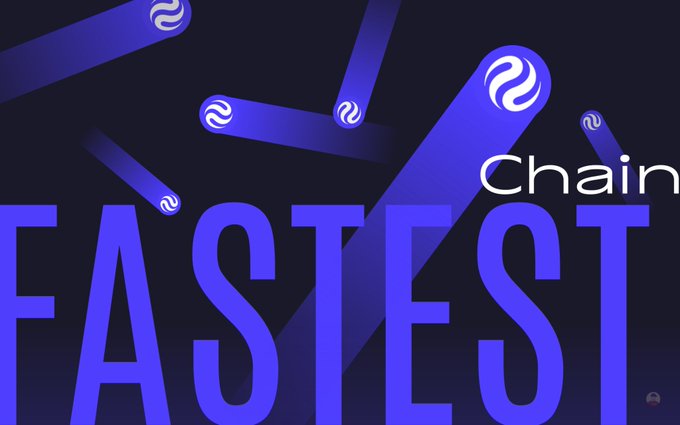 A promotional graphic with a dark blue background displaying the text 'FASTEST Chain' alongside the Injective (INJ) logo on floating blue shapes.