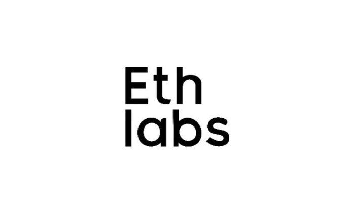 The image displays the "Eth labs" logo in black text on a white background, representing the new independent Ethereum research lab mentioned in the accompanying post about taking on work previously handled by the downsizing Ethereum Foundation.