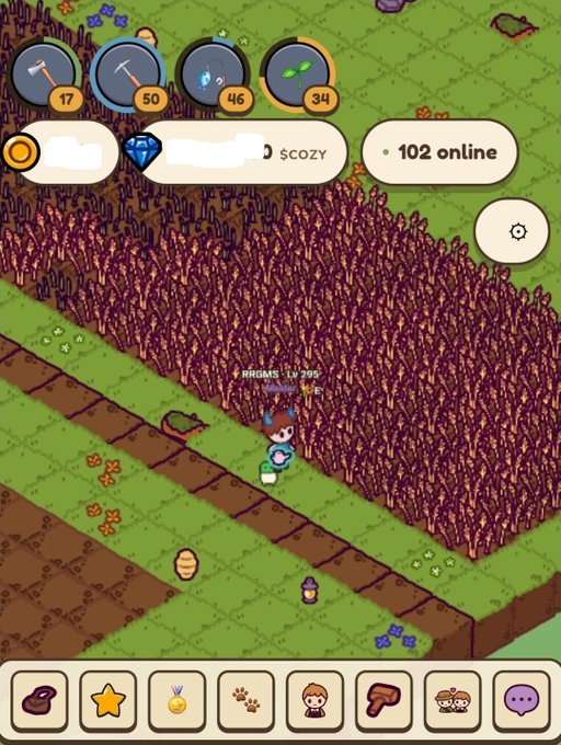 The image features a farming game, with an empty field depicted in shades of brown. The player character is shown walking across this field towards the end zone. At the bottom of the image, there is a caption describing a farming game with different levels available, such as "101 Online" and "Sc oxyy". In the image itself, there are various text elements providing information about the game, like "COZY", "Pump", "COYNY", "3Scozy", and "PUMD5KT6SfTKqJC5pEkYfrs68THth2HCvp9pump".
