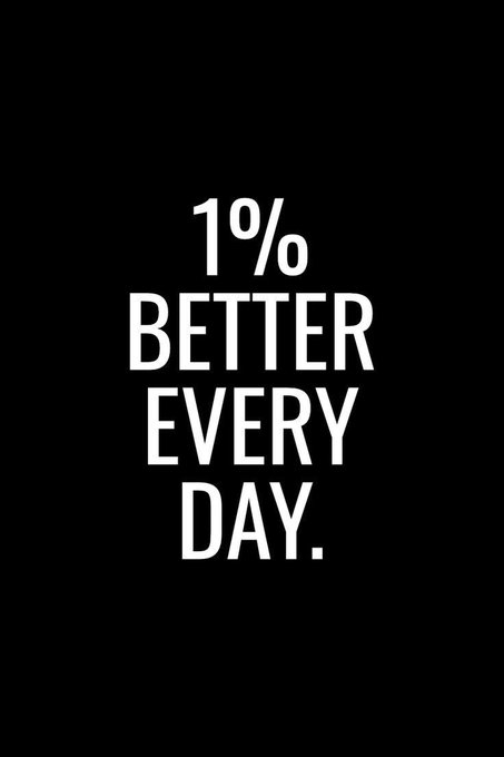 A motivational graphic with white text on a black background reading '1% BETTER EVERY DAY.'
