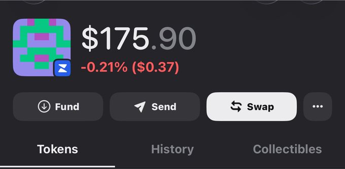 A crypto wallet interface displays a Somnia token balance of $175.90, down 0.21% ($0.37) for the day, with action buttons for Fund, Send, and Swap. The screenshot supports the post's claim of holding Somnia tokens, showing the small remaining balance after the user fully vested their allocation and took some losses from price dips.