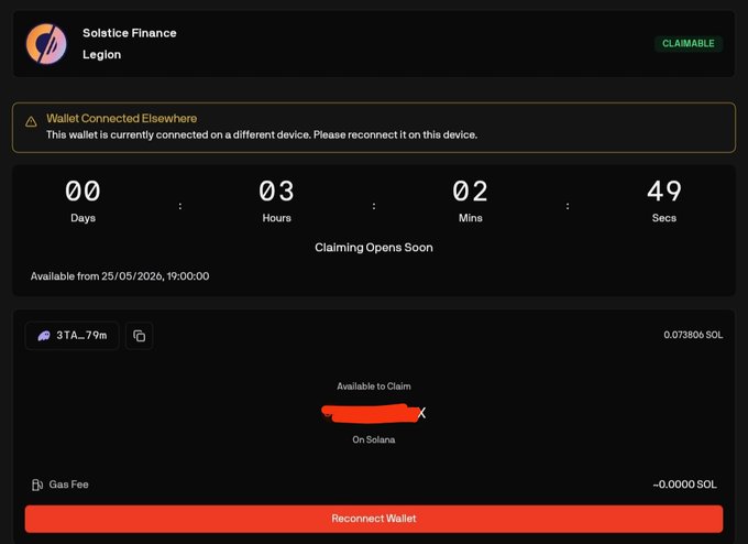 A black screen displays a message from Soli Finance, stating that a wallet connection is available for claim on Satoshis.