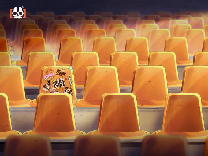 An illustration of rows of orange stadium seats bathed in warm light, with one seat featuring a decorated design in the center, and a 'ZOBBSHOW' logo in the top left corner.