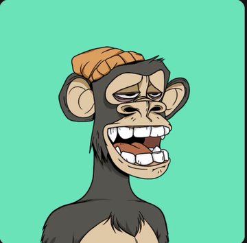 The image features a cartoon monkey with a big smile, wearing an orange hat and a yellow bandana around its neck. The monkey appears to be in a playful mood, as if it's about to make a funny face or gesture. The background of the image is green, which contrasts nicely with the monkey's colorful attire. In the bottom right corner of the image, there is text that reads "It's time for a #NewProfilePic thanks so much to @delbrok0 for helping me complete my full @BoredApeYC set! Couldn't have done it without you."