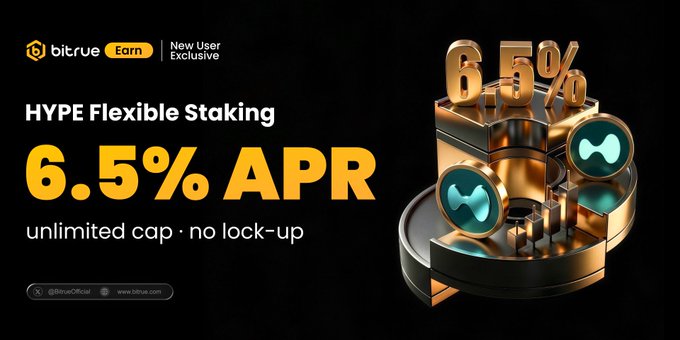 The image displays a poster for an event related to cryptocurrency called "HYPE Flexible Staking." The poster features three coins, including one labeled "HYPE," which are symbols of digital currency. It also shows a gold-colored dollar sign in the center, surrounded by golden coins that represent the value of these coins.

In the background, there is an orange and black logo with white text that reads "bitrue.com/flexible-staki." This indicates that the event may be taking place on Bitrue's platform or related to cryptocurrency events in general. The poster also mentions that this is a limited capacity event, meaning not everyone can attend due to the number of expected participants.

Finally, there is a text that states "6.5% APR when you stake $HYPE on bitue," suggesting the attendees may be charged 6.5% interest on their investment if they choose to stake in cryptocurrency during this event.