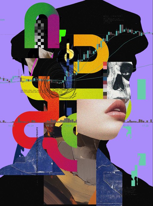 The image features a collage of various elements, including a woman's face with a skull design, a hat, and a purple background. The art style appears to be digital or mixed media, which adds an interesting and unique aspect to the piece. The caption provided suggests that this artwork is part of a larger collection or series, possibly related to the artist's work on Chimpers.
