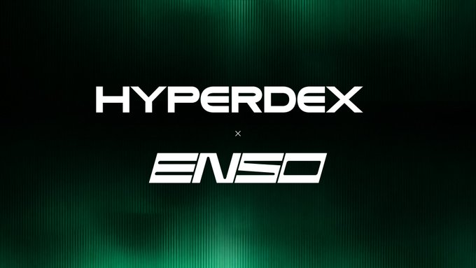 Promotional graphic featuring the text 'HYPERDEX x ENSO' in bold white futuristic typography against a dark green textured background, indicating a collaboration between the two brands.