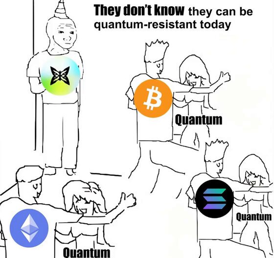 The image features a cartoon depiction of people dressed up as different types of cryptocurrency, including Bitcoin, Quantum, and Ethereum. The group of people are standing together, with one person wearing a butterfly shirt and another wearing a Quantum t-shirt. They appear to be posing for a photo or drawing, possibly related to the post about Web3 and blockchain principles.