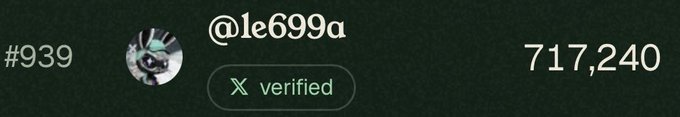 The image displays a X (formerly Twitter) profile header for user **@le699a** with a follower/engagement count of **717,240**, ranked **#939**, and marked as **X verified**. It relates to the post by showing the account soliciting vouches to climb higher in ranking before a Commons airdrop campaign ends, with the high current score suggesting strong existing engagement.
