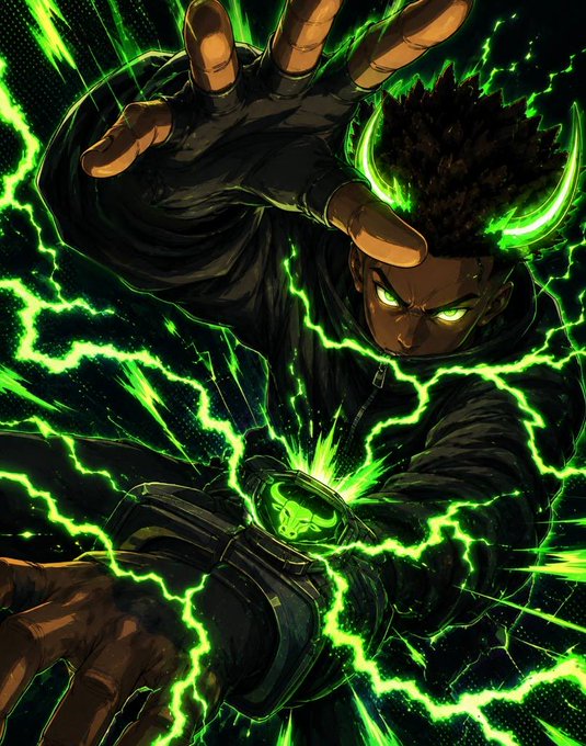 A stylized anime-style illustration shows a powerful figure with glowing green eyes, dark spiky hair, and a black outfit, channeling crackling green lightning energy from a glowing gauntlet, while reaching forward with an outstretched hand.

The image's dark, electrifying aesthetic and dynamic green energy bursts visually echo the "$ANSEM szn" post, evoking a hype or "season" feeling reminiscent of the Kingdom Hearts antagonist Ansem, whose iconic dark imagery and menacing aura align with the figure's intense, shadowy pose and radiant power.