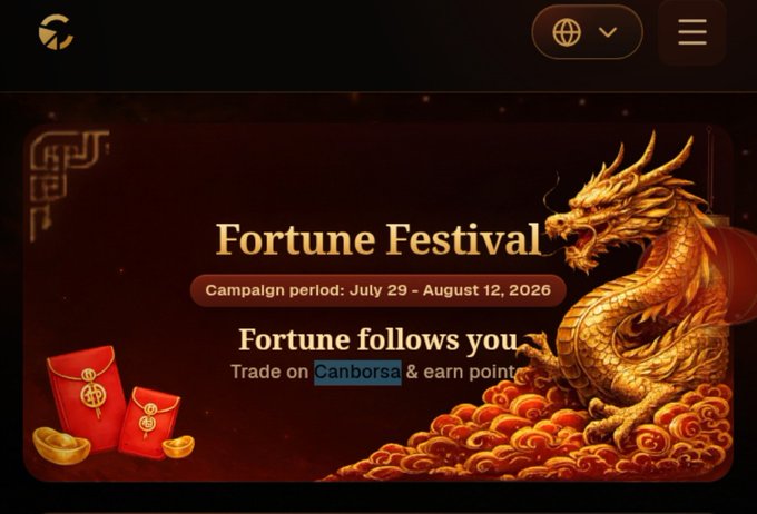 A promotional banner for a "Fortune Festival" campaign running from July 29 - August 12, 2026, featuring a golden Chinese dragon, red envelopes, and gold ingots.