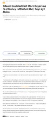 A news article headlined 'Bitcoin Could Attract More Buyers As Fast Money Is Washed Out, Says Lyn Alden' showing blocks of article text.