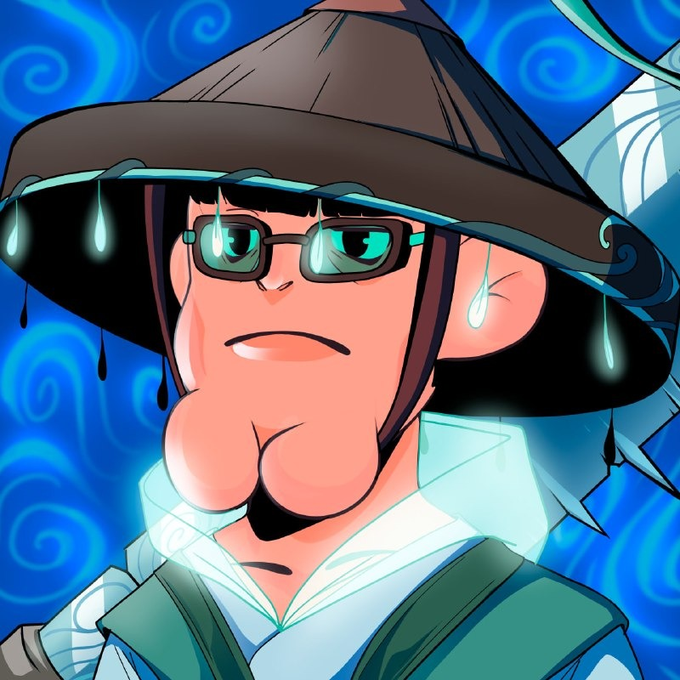 A serious anime character wearing a wide-brimmed straw hat with glowing water droplets drips and glasses stares forward against a swirling blue background, conveying the "locking in" focused energy of the post's message about upcoming crypto alpha for their followers.