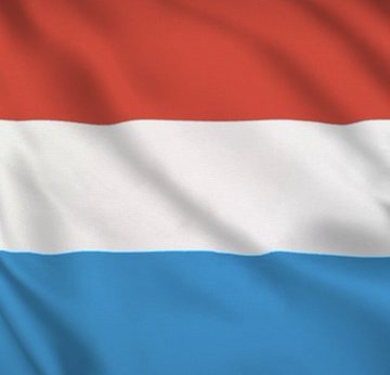 A waving flag with three horizontal stripes in red, white, and blue, representing the Luxembourg national flag.