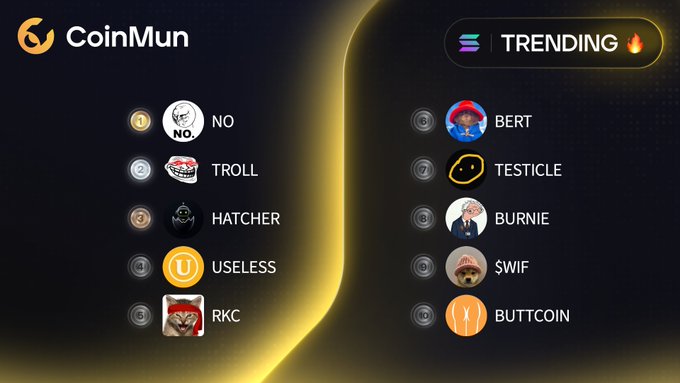 The image shows a computer screen displaying a list of cryptocurrency trends, including Bitcoin, Solana, Ripple, and others. The text "Top 10 Trending" indicates that these are the top ten trends currently popular among users. The post also mentions a trend called "troll", which is likely related to the use of negative language or behavior in online discussions.