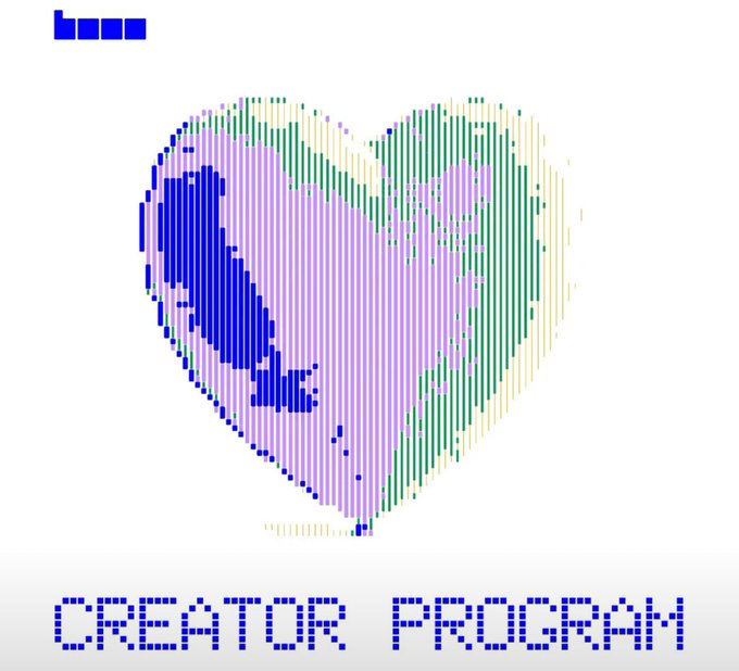 A pixelated heart design in blue, purple, and green colors with the text 'CREATOR PROGRAM' displayed below it.