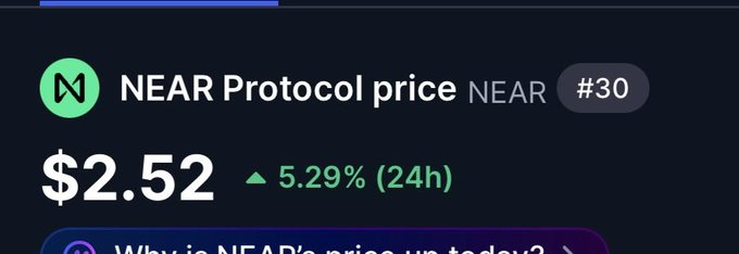irtf.com's Near Protocol Price Index shows a 5.29% increase over the previous day, with $2.52 as the current value and $3.49 as the previous value.