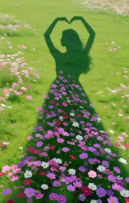urn of flowers with purple and white petals, casting a shadow on the ground