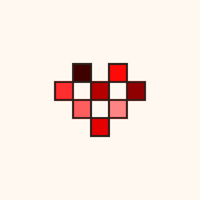 The image features a heart shape composed entirely of red squares, with one square being black. The heart appears to be floating or hovering above the viewer's head, creating an interesting visual effect. The caption below the image reads "Thanks @libertez_baker @Zir0h @TheTezos for collecting! How fast can you balance all the colors?". This message seems to be related to a post on social media where someone is asking how quickly they could create such a unique and eye-catching design.