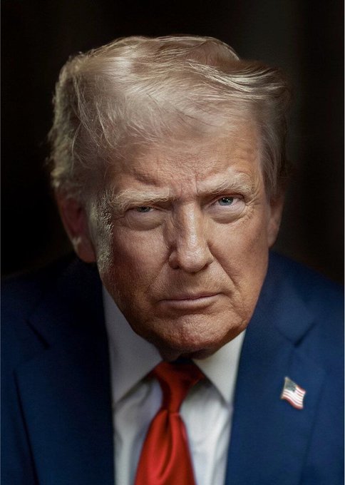 A close-up portrait shows Donald Trump in a blue suit and red tie, with an American flag lapel pin, appearing to illustrate his statement about semi-negotiating with Iran.