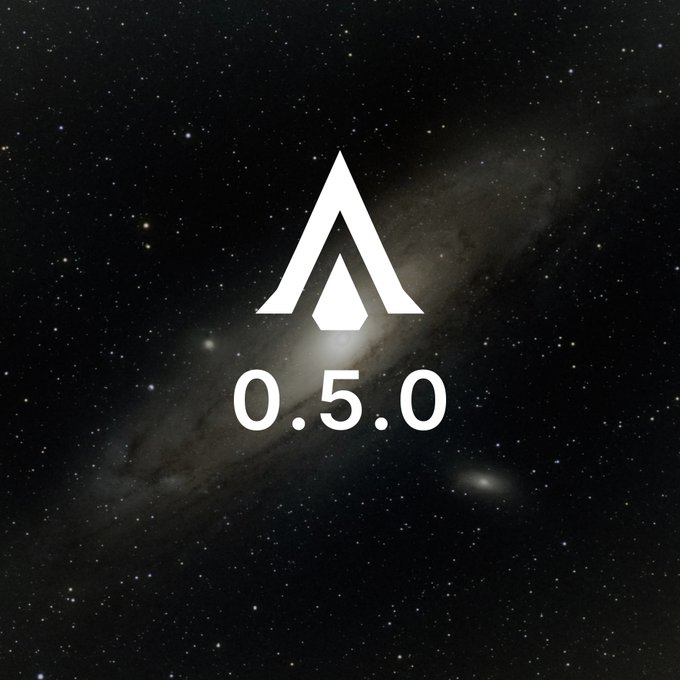 The image features the Aqua logo and "0.5.0" version number displayed over a galaxy background, representing the latest update release for the AgenticAQUA platform. This release introduces features like AI-powered invoice payments via QR codes, Lightning Addresses, JAN3 account integration, and Argentine peso support through wapupay.
