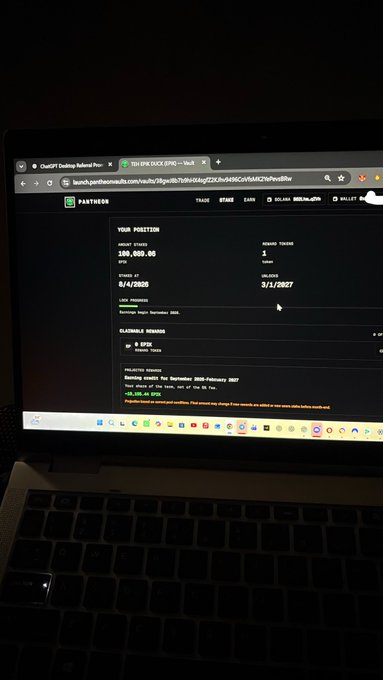 A laptop screen displays the ChibiFT Desktop Referral Program interface showing a portfolio value of 189,889.96 with stats for tokens (8/42805), rounds (3/1/8827), and eligible rewards.