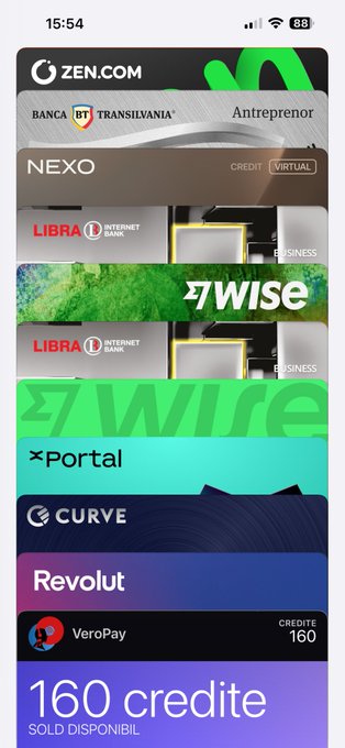 The image shows a phone screen displaying various credit card options from different companies such as Zencom, VeroPay, Libra, and Curve. The screen also includes information about the integration of these payment methods with Apple Wallet, Real-time balance sync, secure top-ups via Apple Pay powered by @xMoney_com, and Core infrastructure built on @MultiversX designed for resilience.